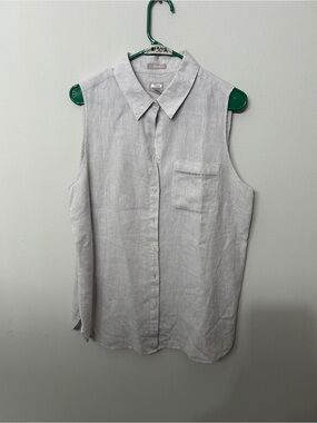 Chico's Sleeveless Linen Button-Up Top in Light Gray Size 2
